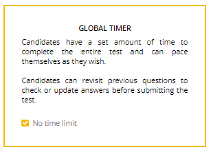 Global timer window is shown with the "no time limit" box checked at the bottom.