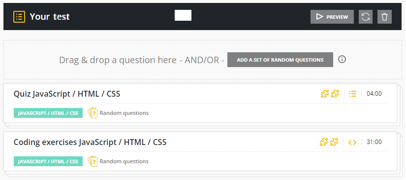 A list of two tests which are both combined Javascript/HTML, and CSS tests as indicated by a green box with those labels.