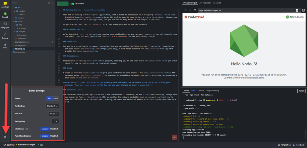 The pad editor settings. The settings button is on the lower left side of the screen.
